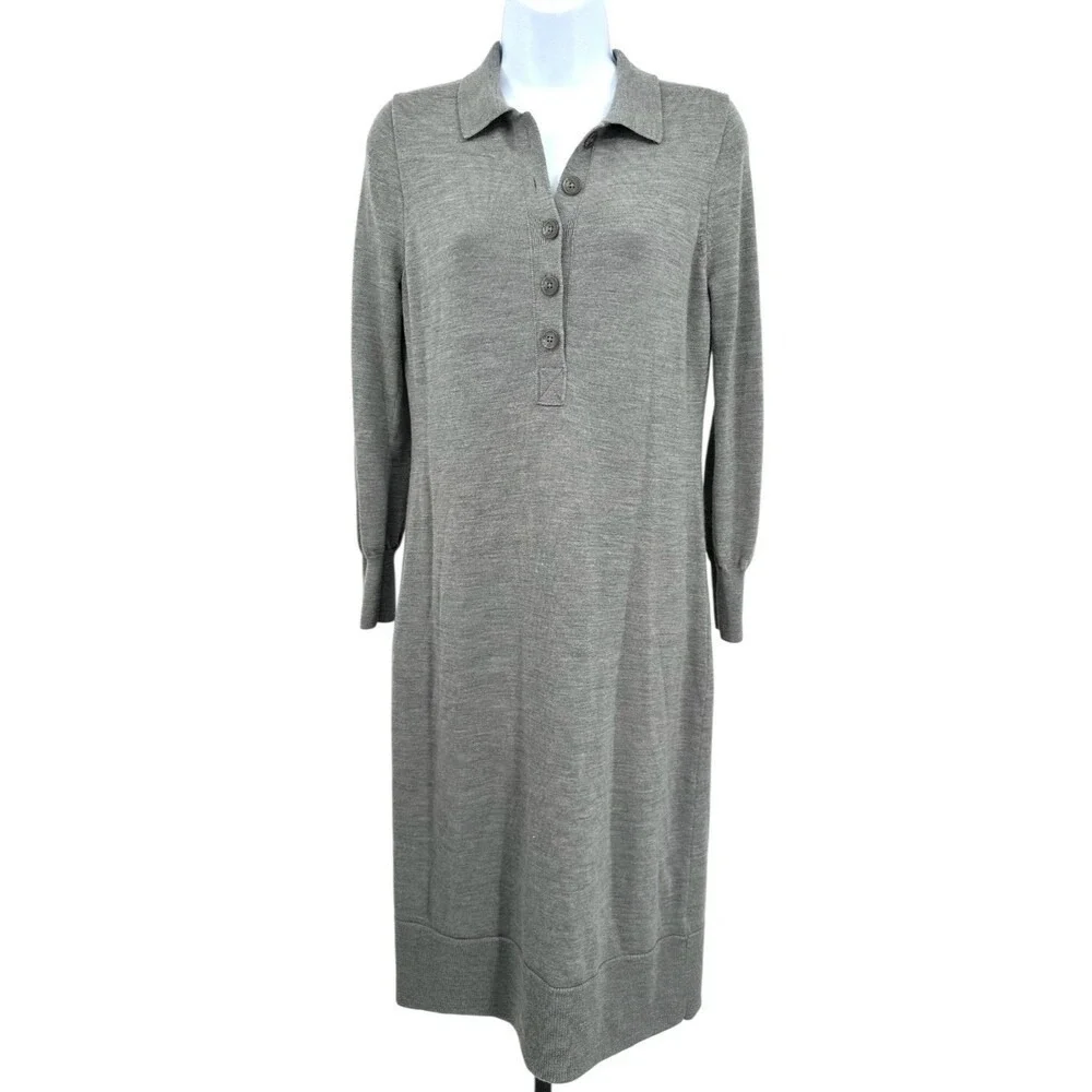 J.CREW Midi Sweater Dress Gray Merino Wool Long Sleeve Collared Women's XSmall